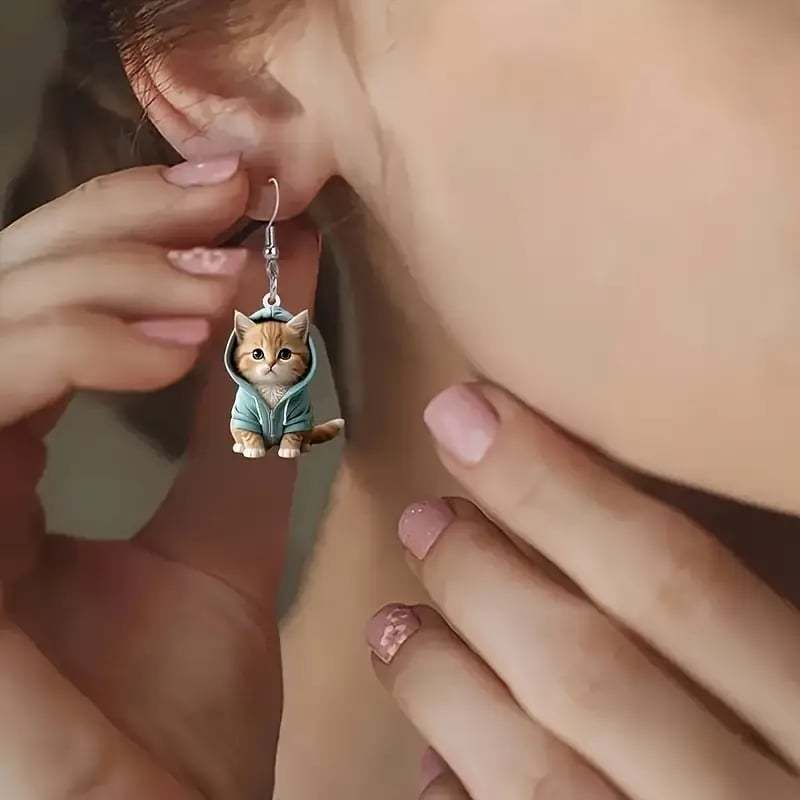 🐱Cozy Hoodie Cat Acrylic Earrings✨