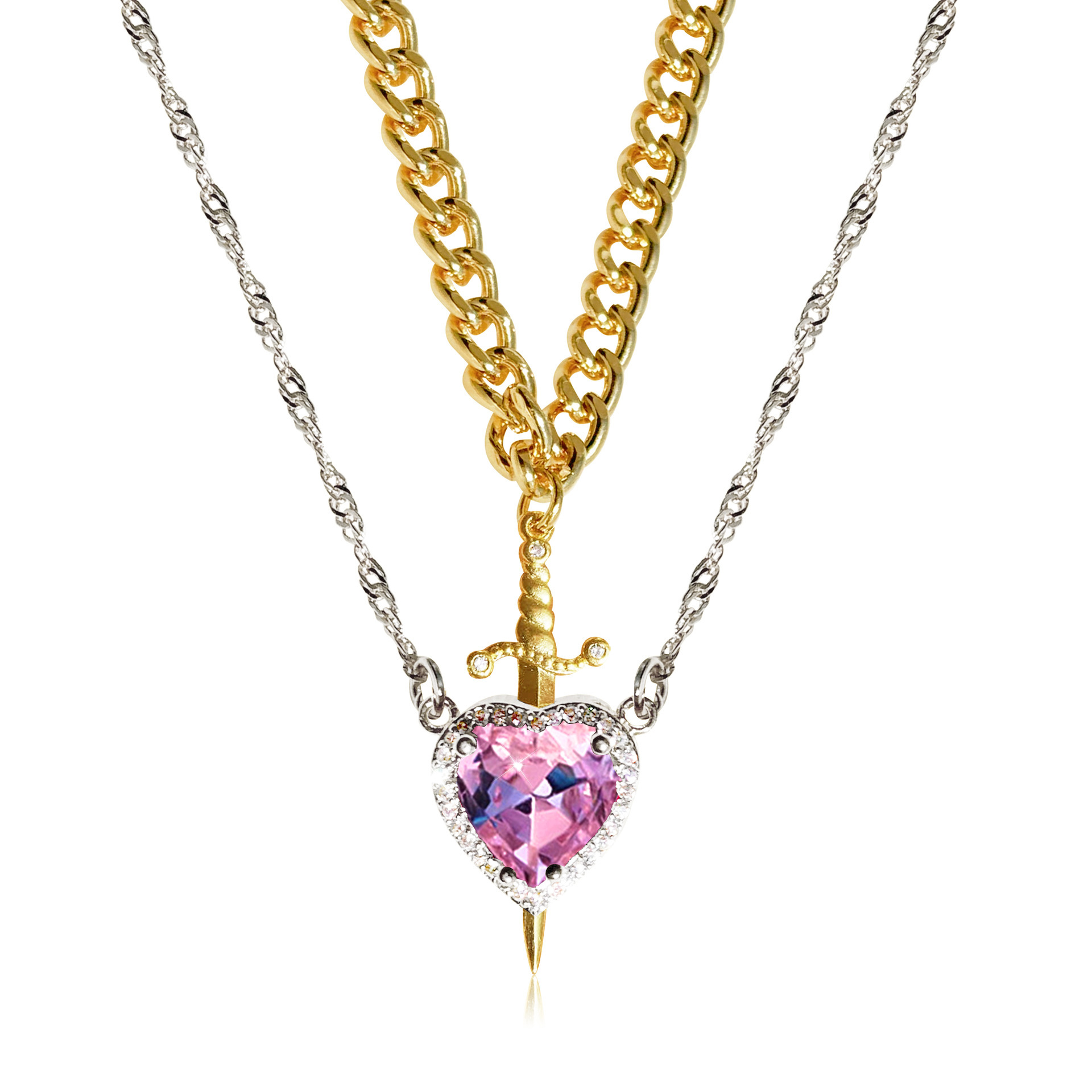 Heart and Sword Couples Necklace