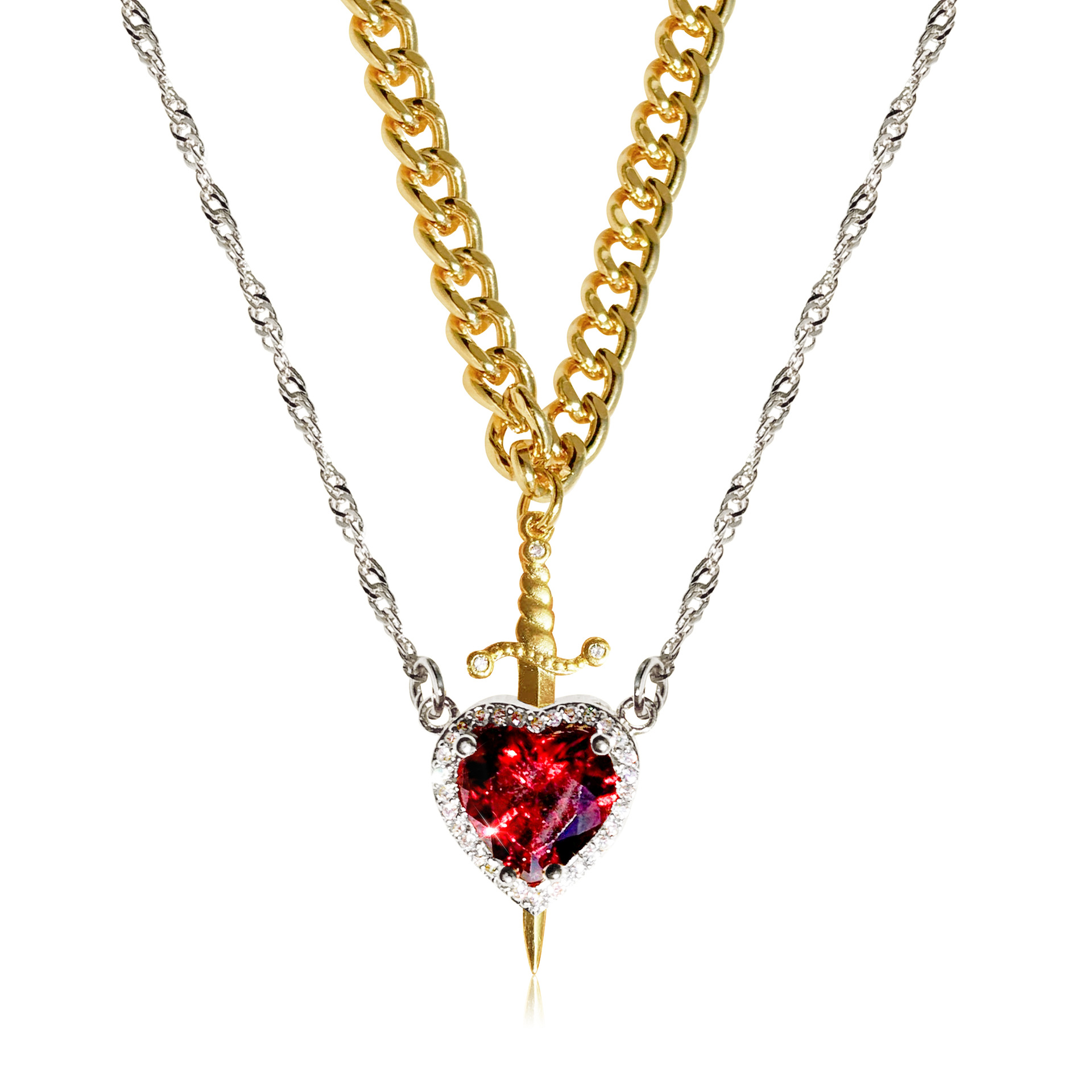 Heart and Sword Couples Necklace
