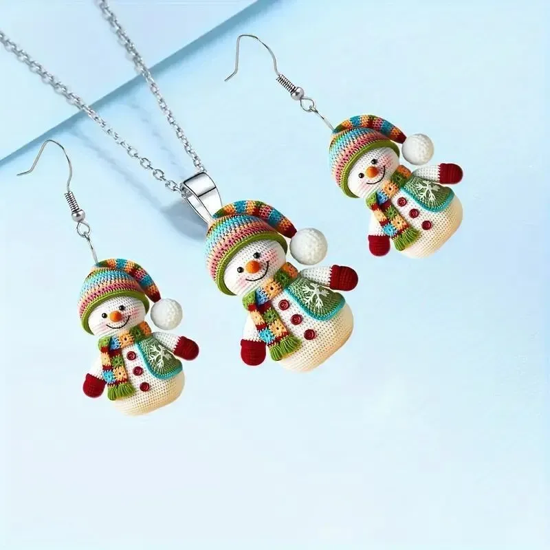 ⛄Early Chirstmas Sale SAVE 49% OFF - Christmas Colorful Scarf Snowman Necklace Earrings