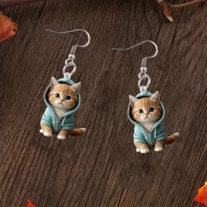 🐱Cozy Hoodie Cat Acrylic Earrings✨