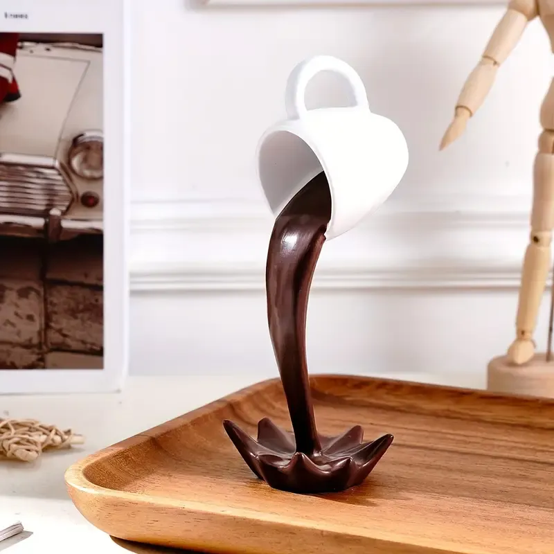 Spilled Coffee Mug Sculpture - Unique Pouring Coffee Cup Décor for Kitchen or Office ☕🎨"