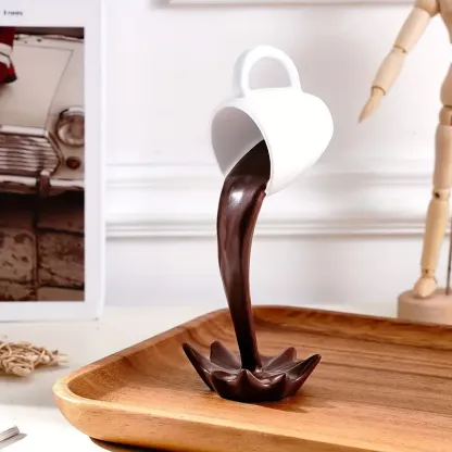 Spilled Coffee Mug Sculpture - Unique Pouring Coffee Cup Décor for Kitchen or Office ☕🎨"
