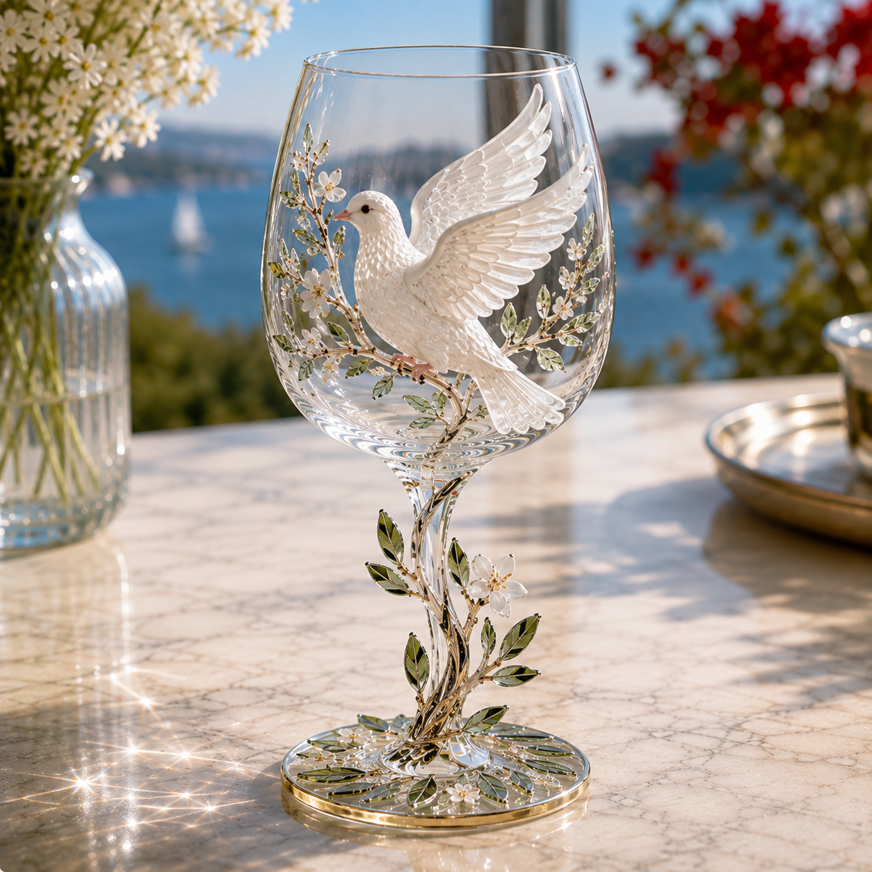 White Dove 3D Bird Wine Glass