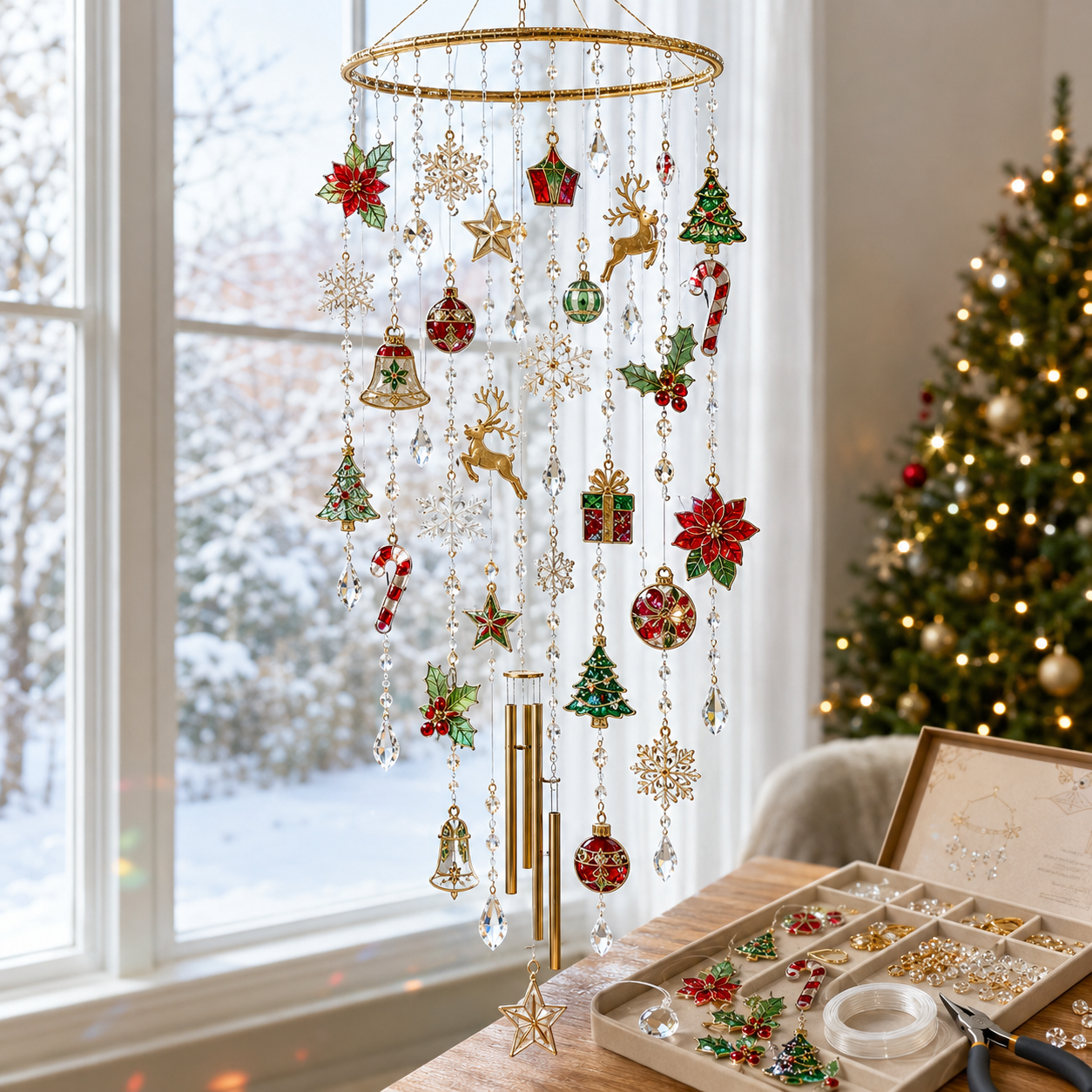 DIY Crystal Christmas Wind Chime Kit – Handmade Holiday Hanging Decoration