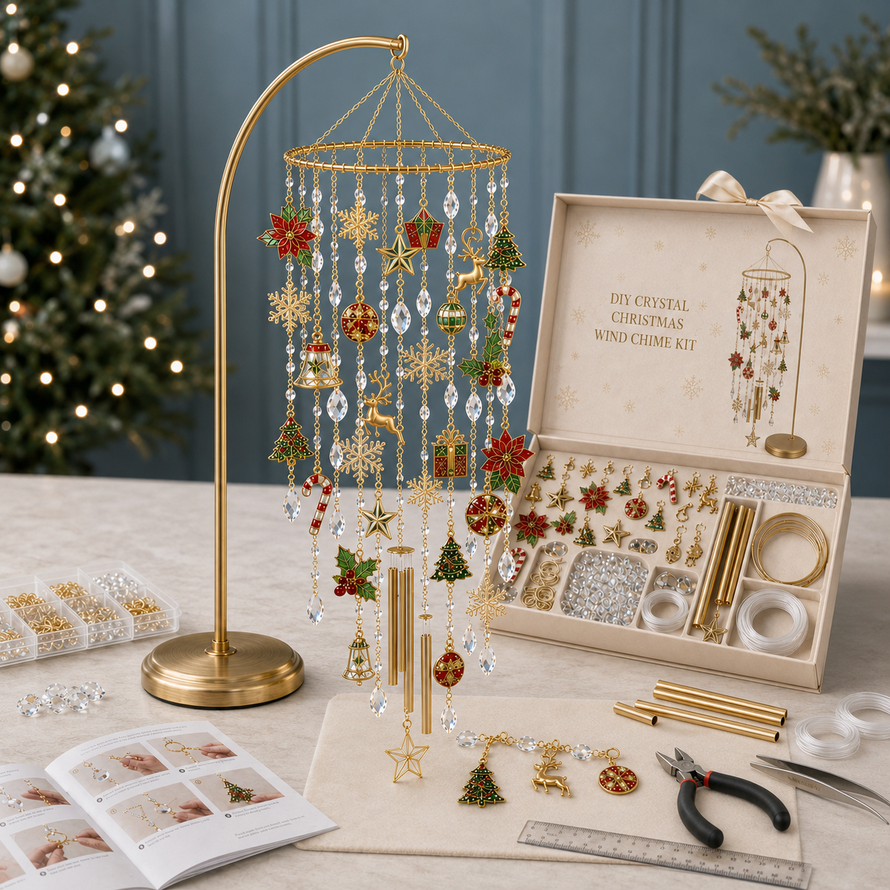DIY Crystal Christmas Wind Chime Kit – Handmade Holiday Hanging Decoration