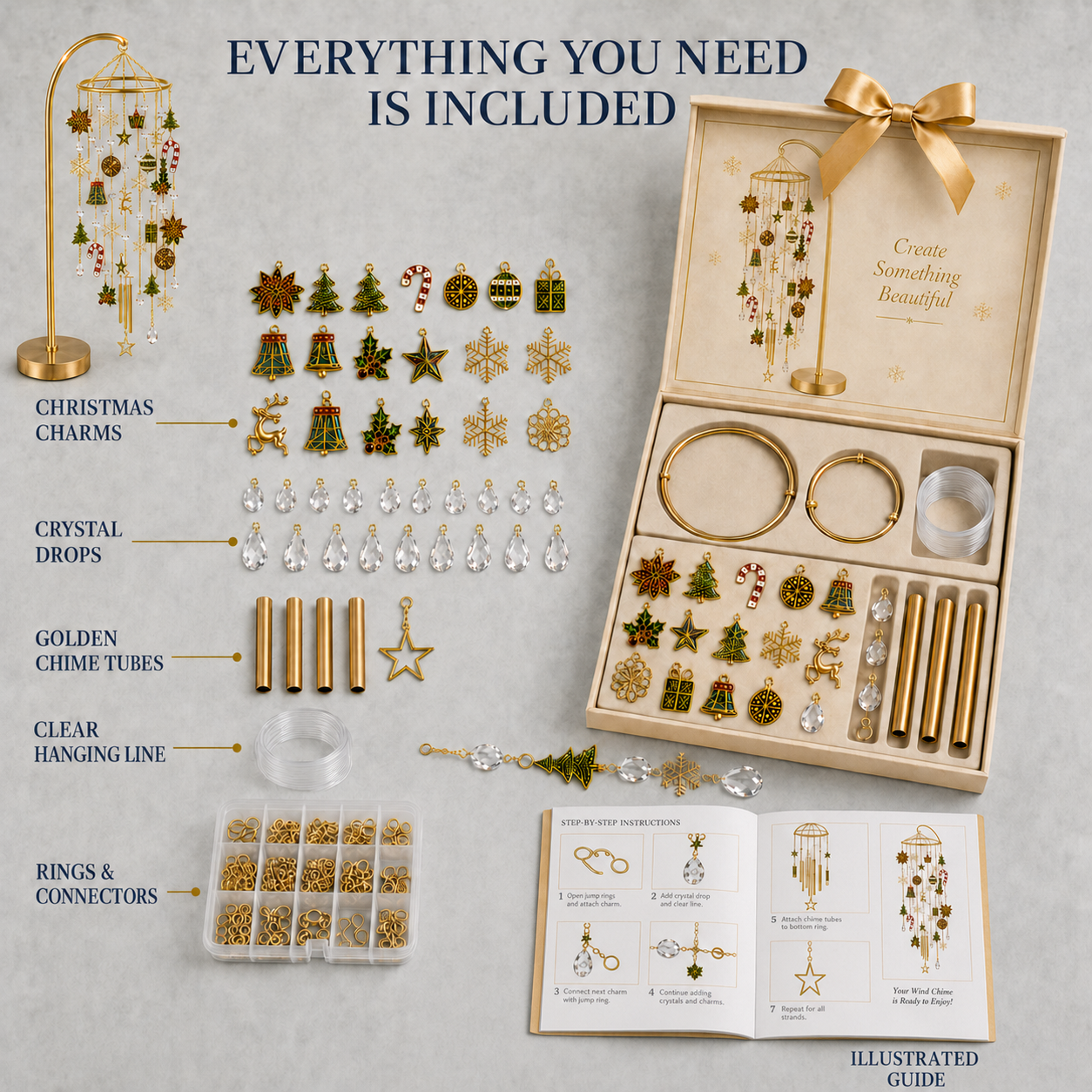 DIY Crystal Christmas Wind Chime Kit – Handmade Holiday Hanging Decoration
