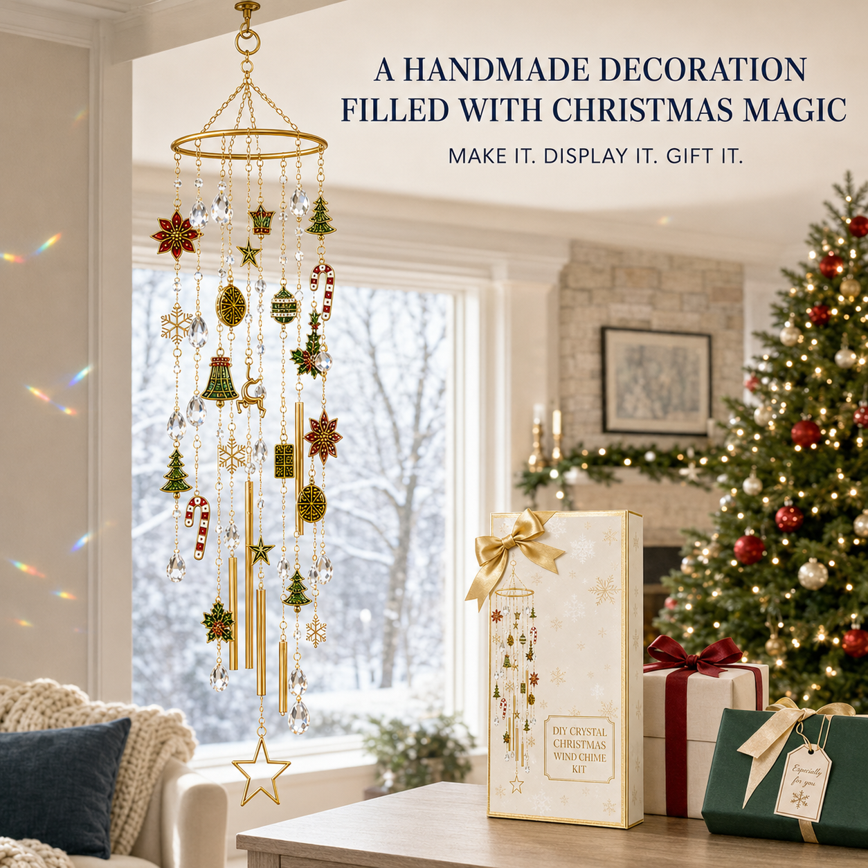 DIY Crystal Christmas Wind Chime Kit – Handmade Holiday Hanging Decoration