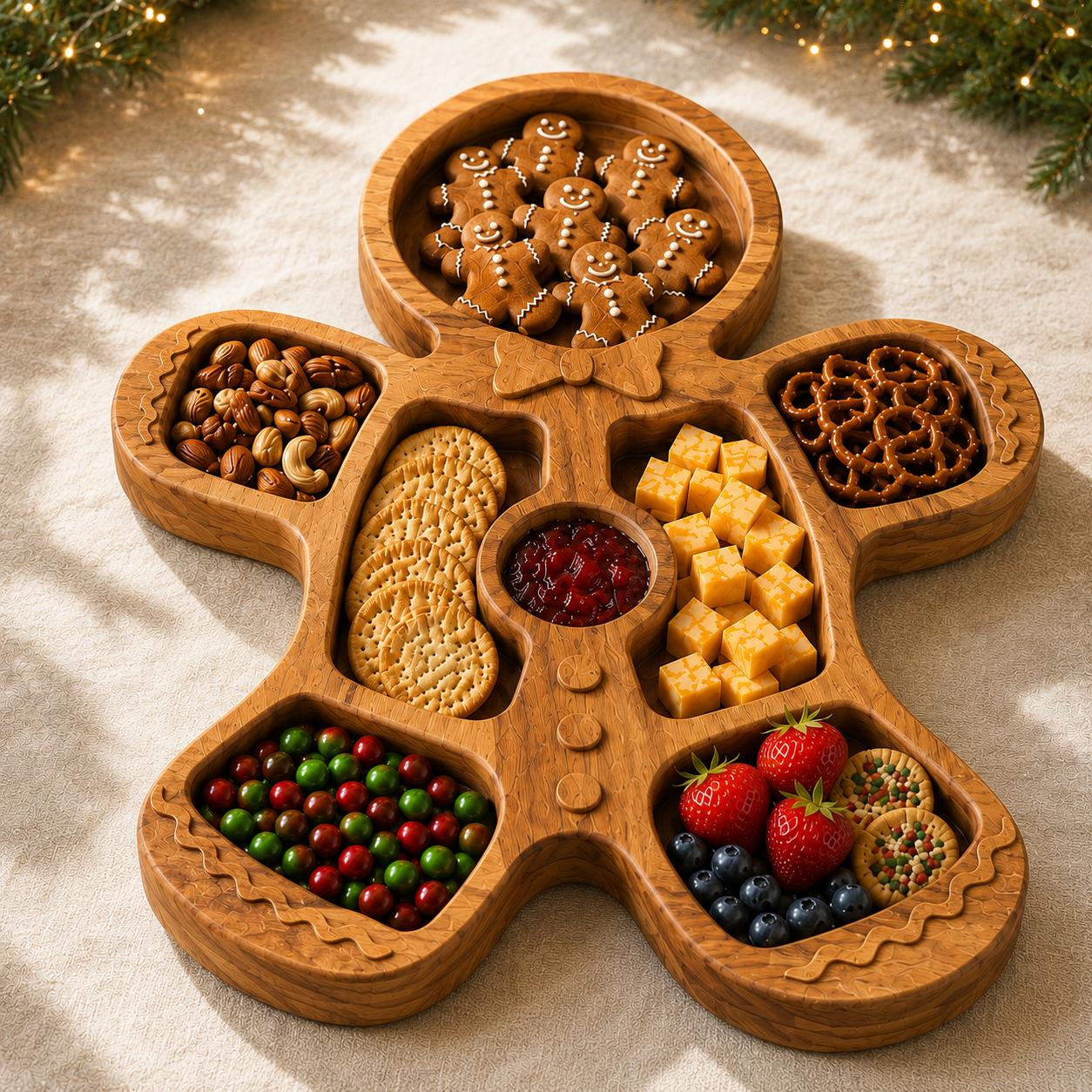 Handcrafted Wooden Christmas Divided Serving Tray