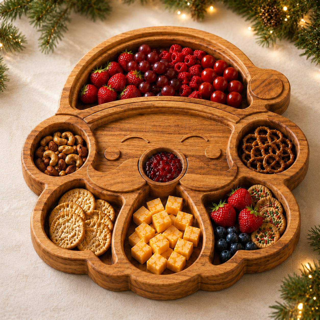 Handcrafted Wooden Christmas Divided Serving Tray