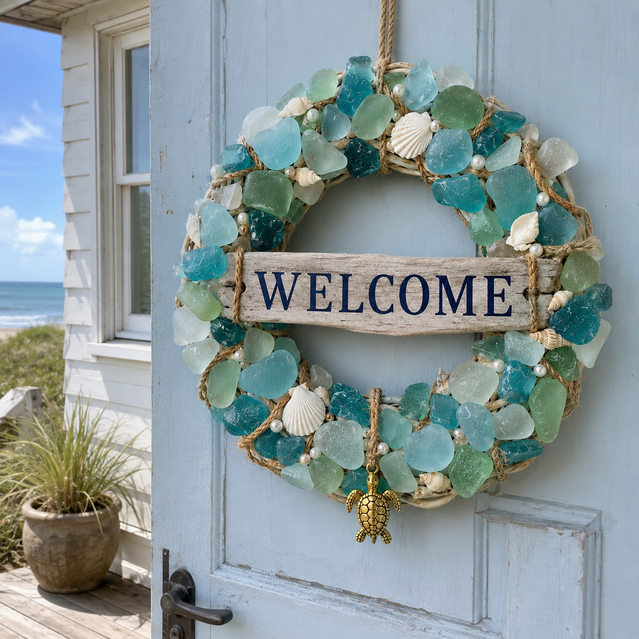 DIY Sea Glass Welcome Wreath