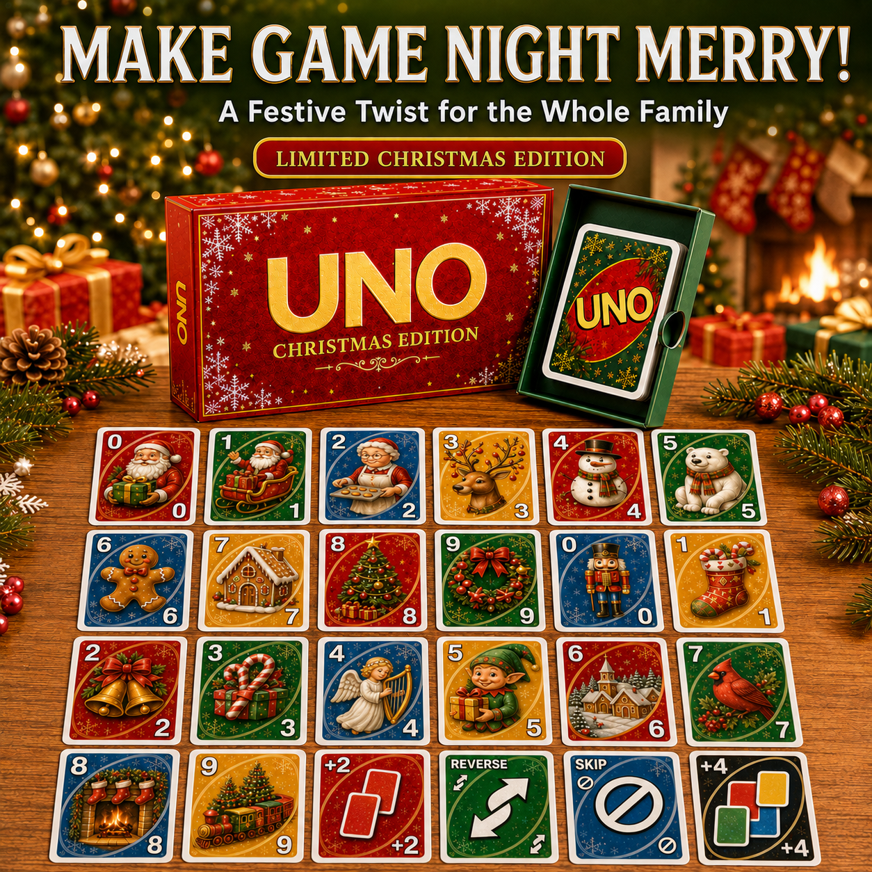 🃏UNO Christmas Edition🎄 – Holiday Family Card Game with 112 Festive Cards