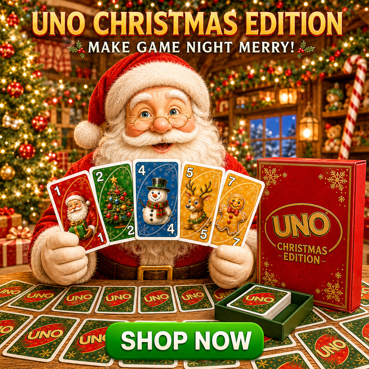 🃏UNO Christmas Edition🎄 – Holiday Family Card Game with 112 Festive Cards