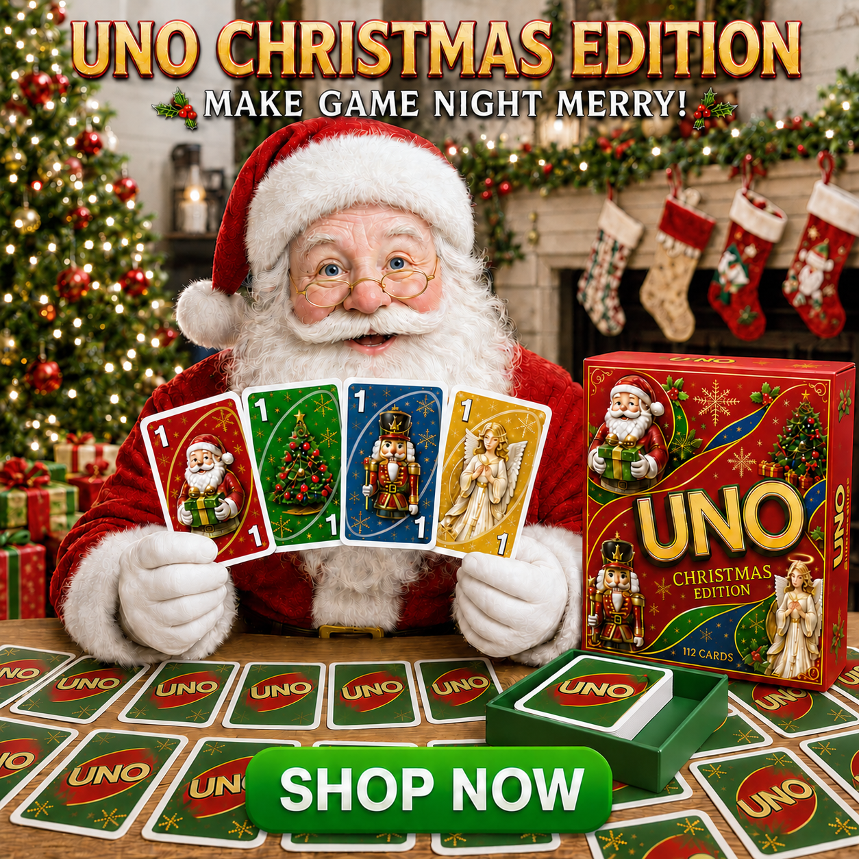 🃏UNO Christmas Edition🎄 – Holiday Family Card Game with 112 Festive Cards