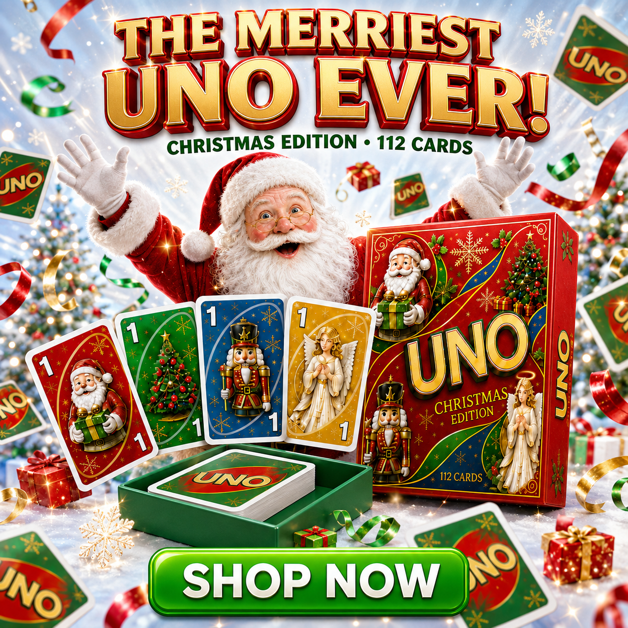 🃏UNO Christmas Edition🎄 – Holiday Family Card Game with 112 Festive Cards