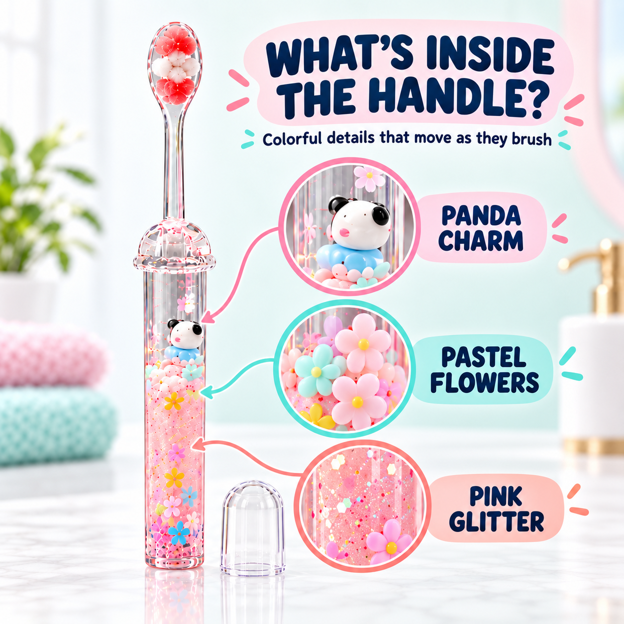 ✨ Kids’ Moving Glitter Toothbrush – Soft Bristles & Easy-Grip Handle