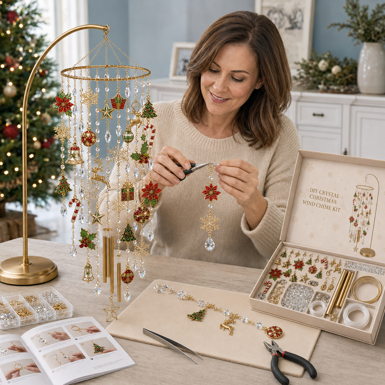 DIY Crystal Christmas Wind Chime Kit – Handmade Holiday Hanging Decoration