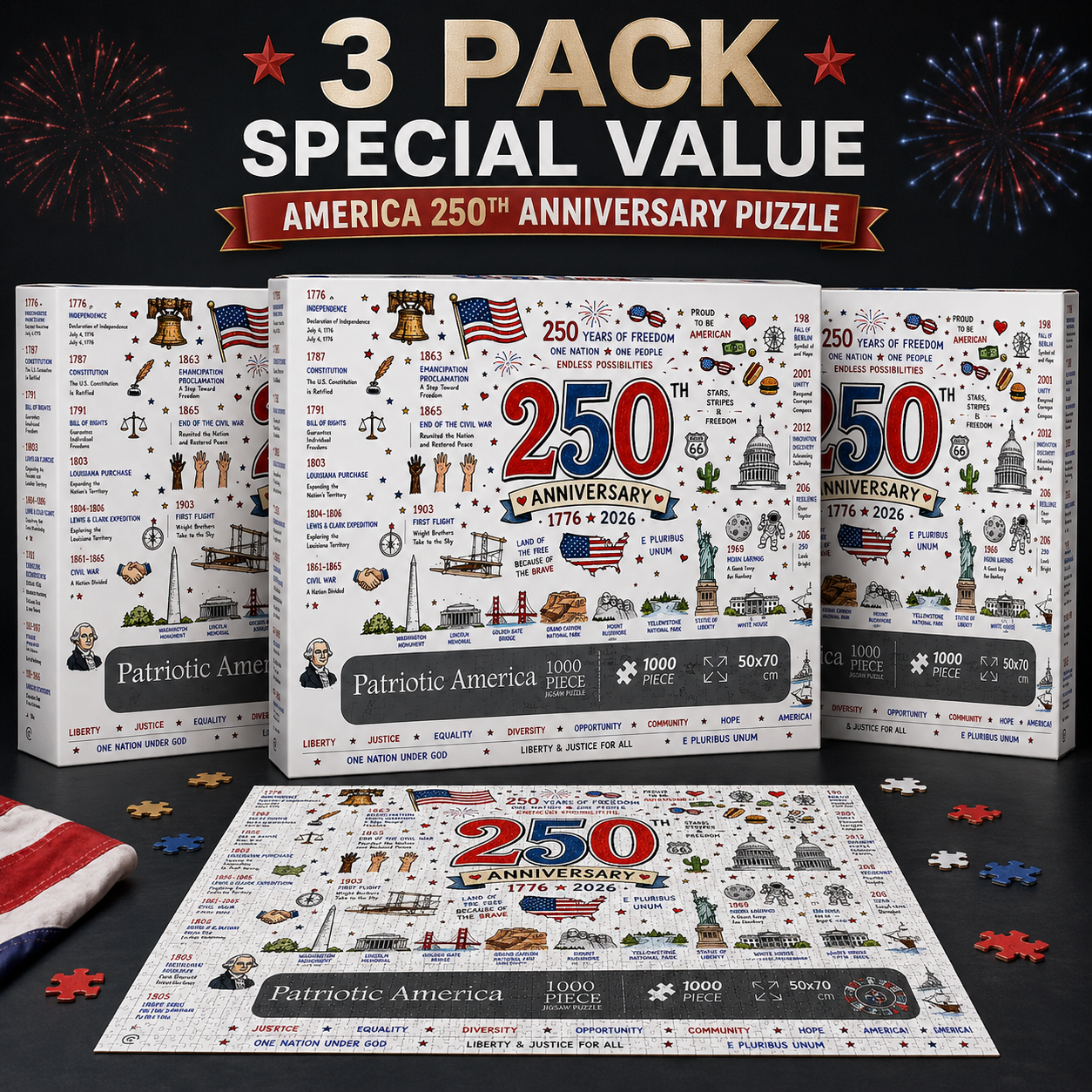 🧩 Patriotic America Jigsaw Puzzle 1000 Pieces 🎁 Buy 2 Free Shipping