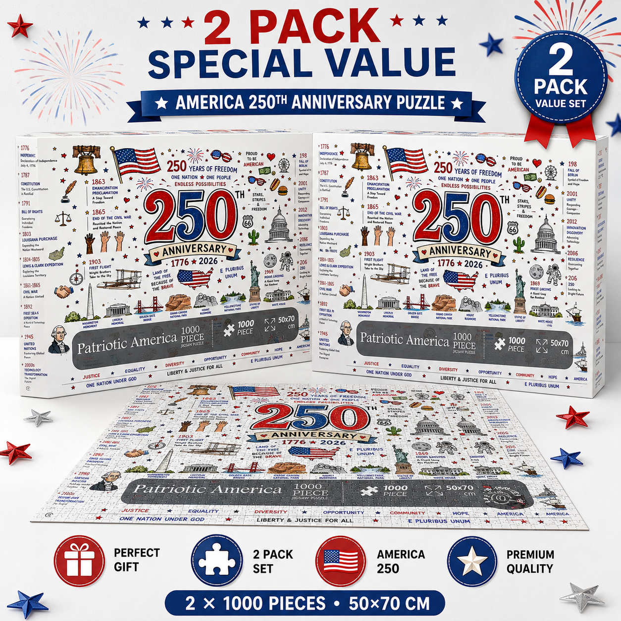 🧩 Patriotic America Jigsaw Puzzle 1000 Pieces 🎁 Buy 2 Free Shipping