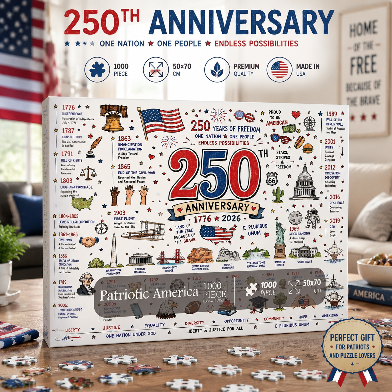 🧩 Patriotic America Jigsaw Puzzle 1000 Pieces 🎁 Buy 2 Free Shipping