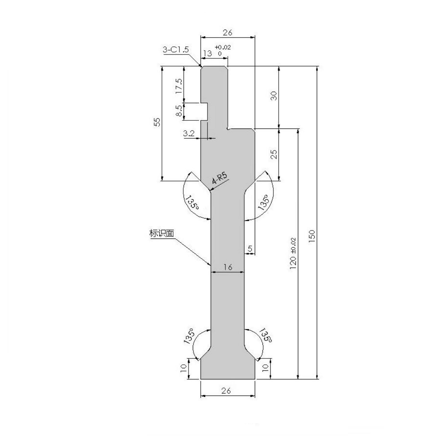 Flattening upper mold H120W26