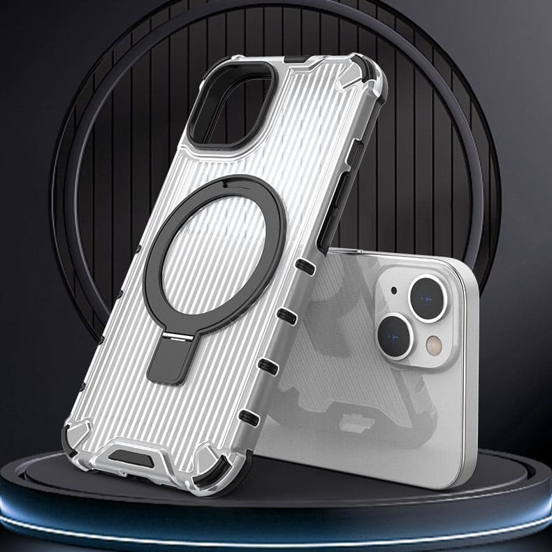 360° Rotating Magnetic Stand Case with Grooved Stripes for iPhone 16