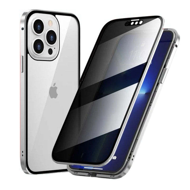 Anti-Peeping Double-Sided Glass Metal Transparent Mobile Phone Case For iPhone