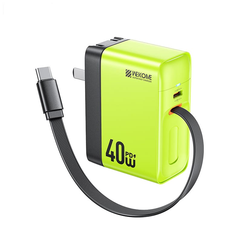 "Chubby" 40W Fast Charging Gan Dual-Input With Retractable Cable And Foldable Plug