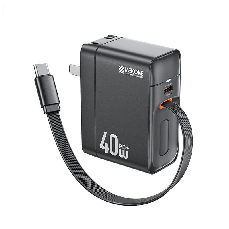 "Chubby" 40W Fast Charging Gan Dual-Input With Retractable Cable And Foldable Plug