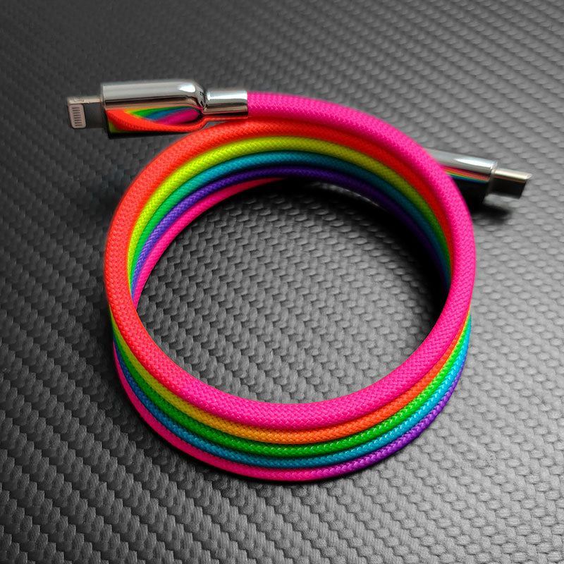 "MagiConnect" 240W Rainbow Magnetic Retractable Charging Cable C+Lightning