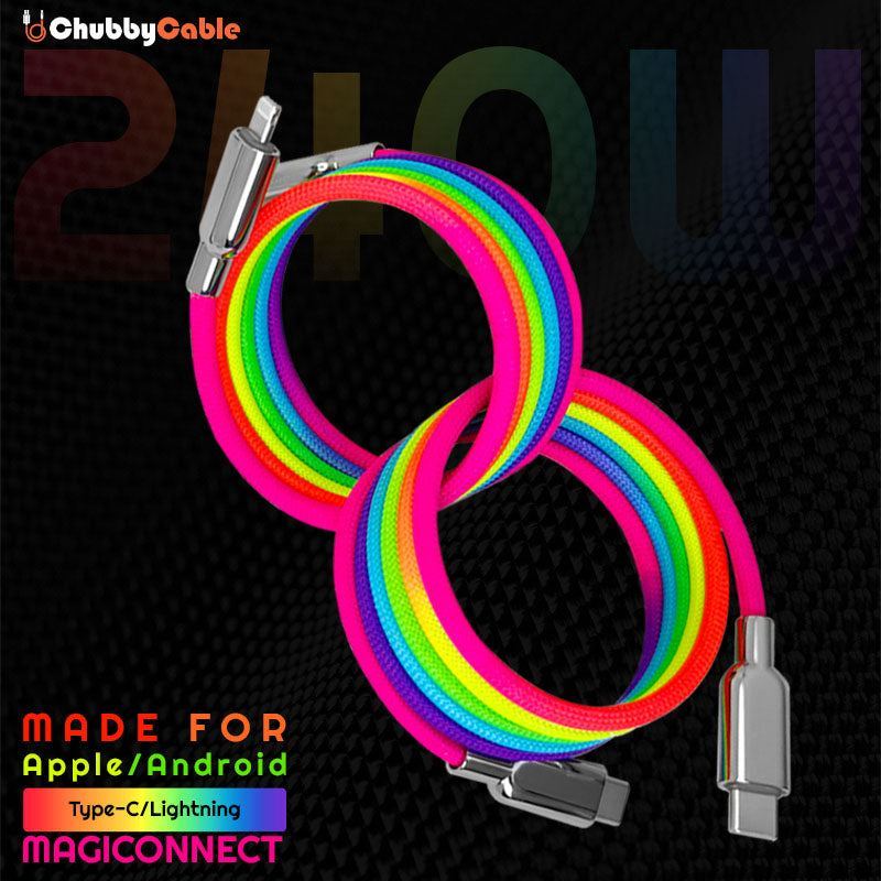 "MagiConnect" 240W Rainbow Magnetic Retractable Charging Cable C+Lightning