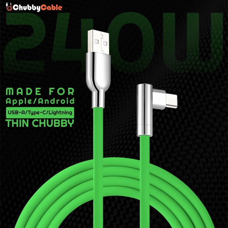 "Thin Chubby" 240W Charging Cable - 90° Elbow Design & Mirrored Connector