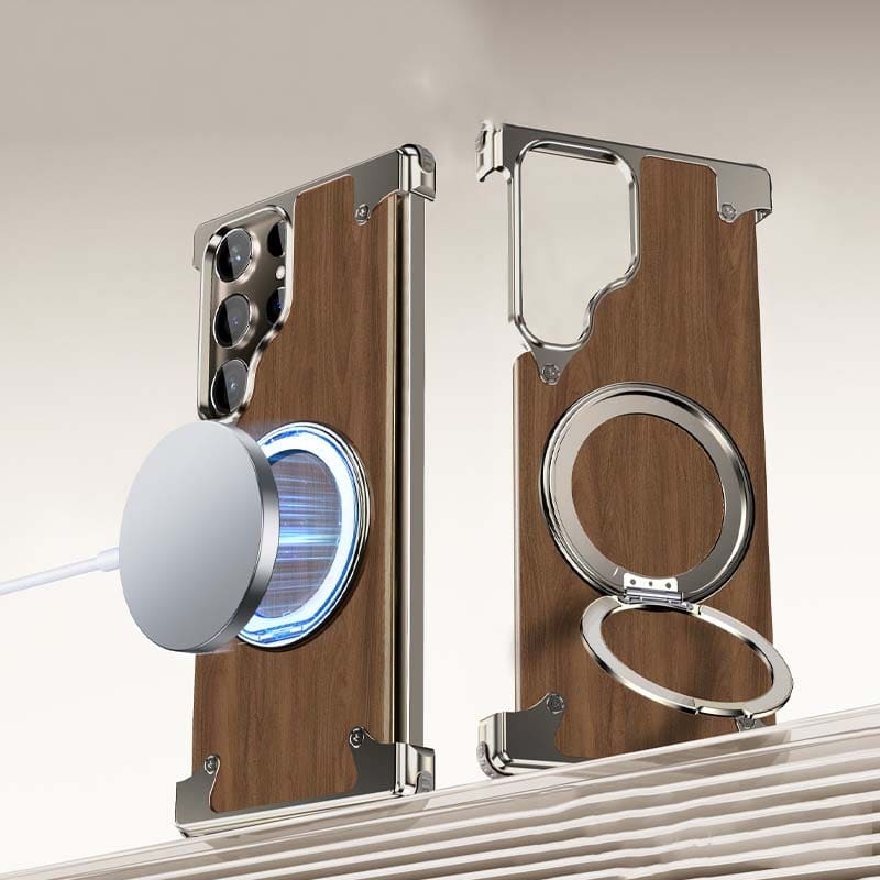 Walnut Wooden Magnetic Kickstand Protective Cover for Samsung