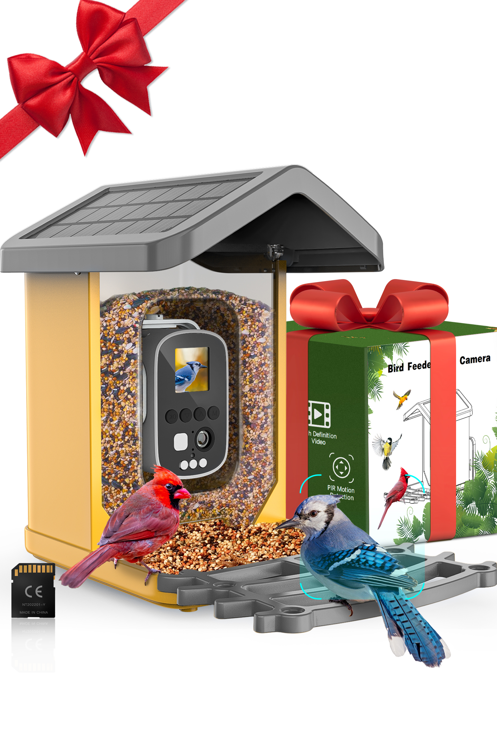 FlowaFoli Bird Feeder with Camera Solar Powered,1080P HD Auto Capture Bird Videos with Panel with Visual Operation, with 32G Card