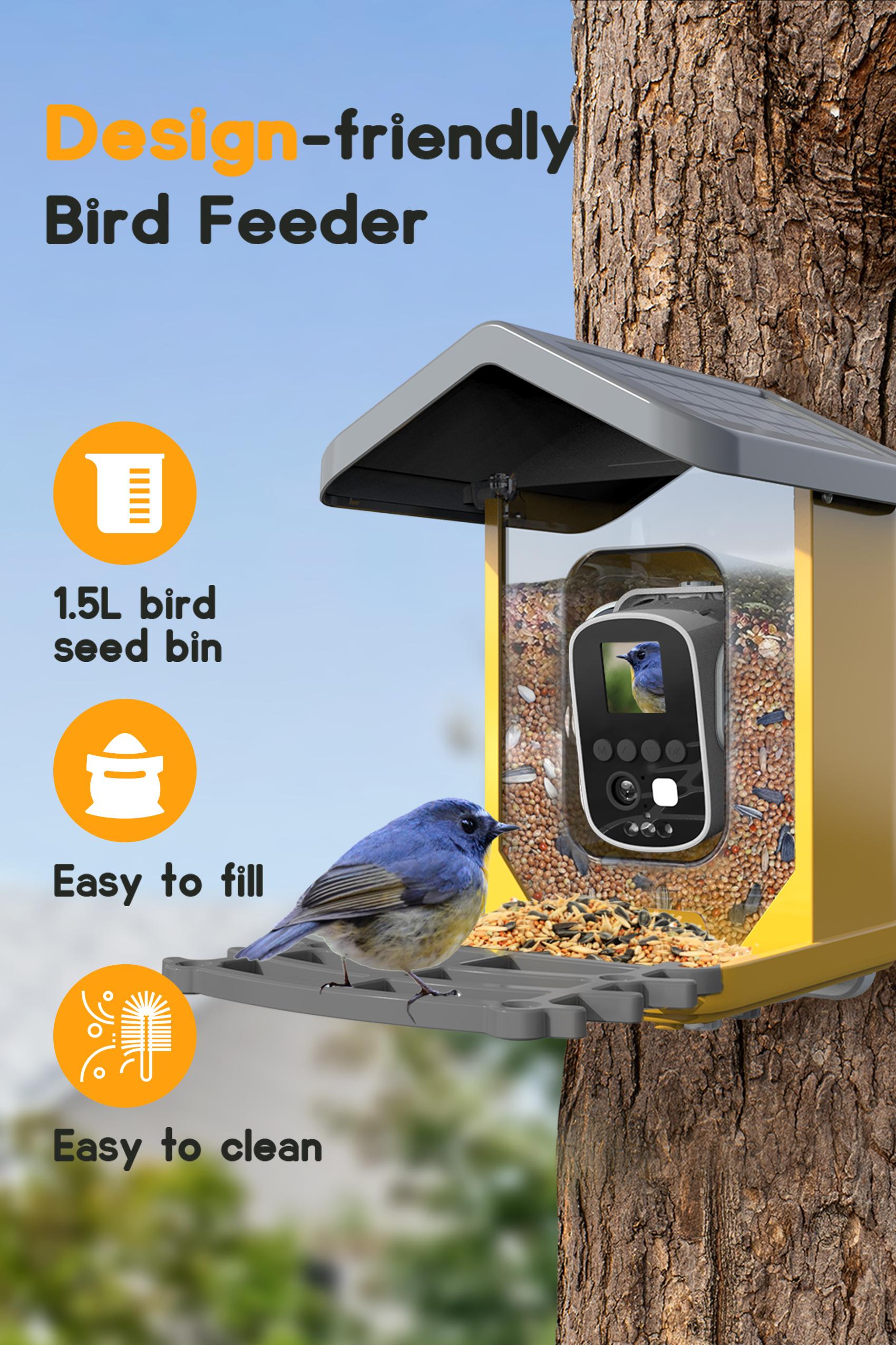 FlowaFoli Bird Feeder with Camera Solar Powered,1080P HD Auto Capture Bird Videos with Panel with Visual Operation, with 32G Card