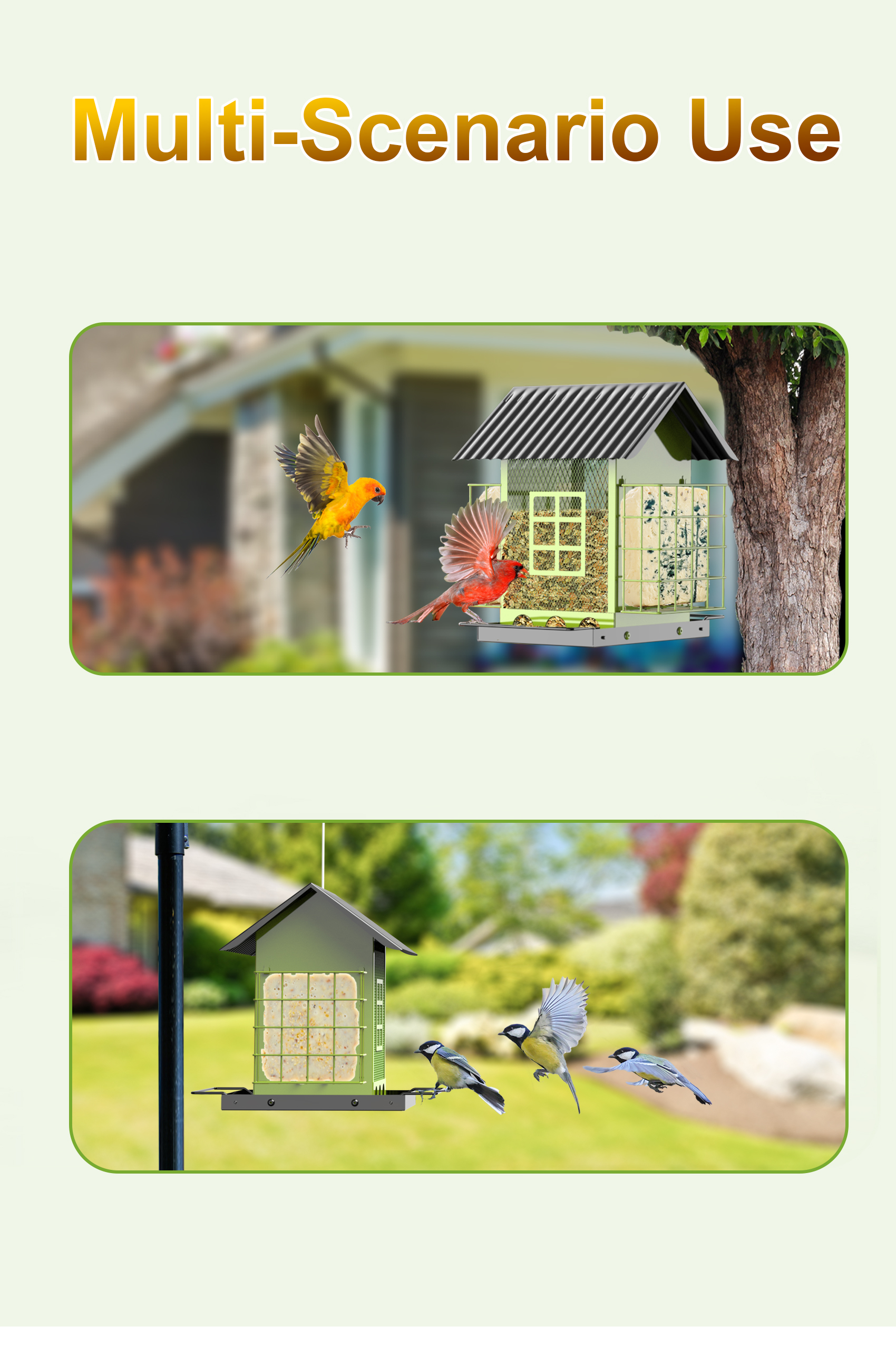 Bird Feeders for Outdoors Hanging, Metal Bird Feeder with Double Suet Cage Cake