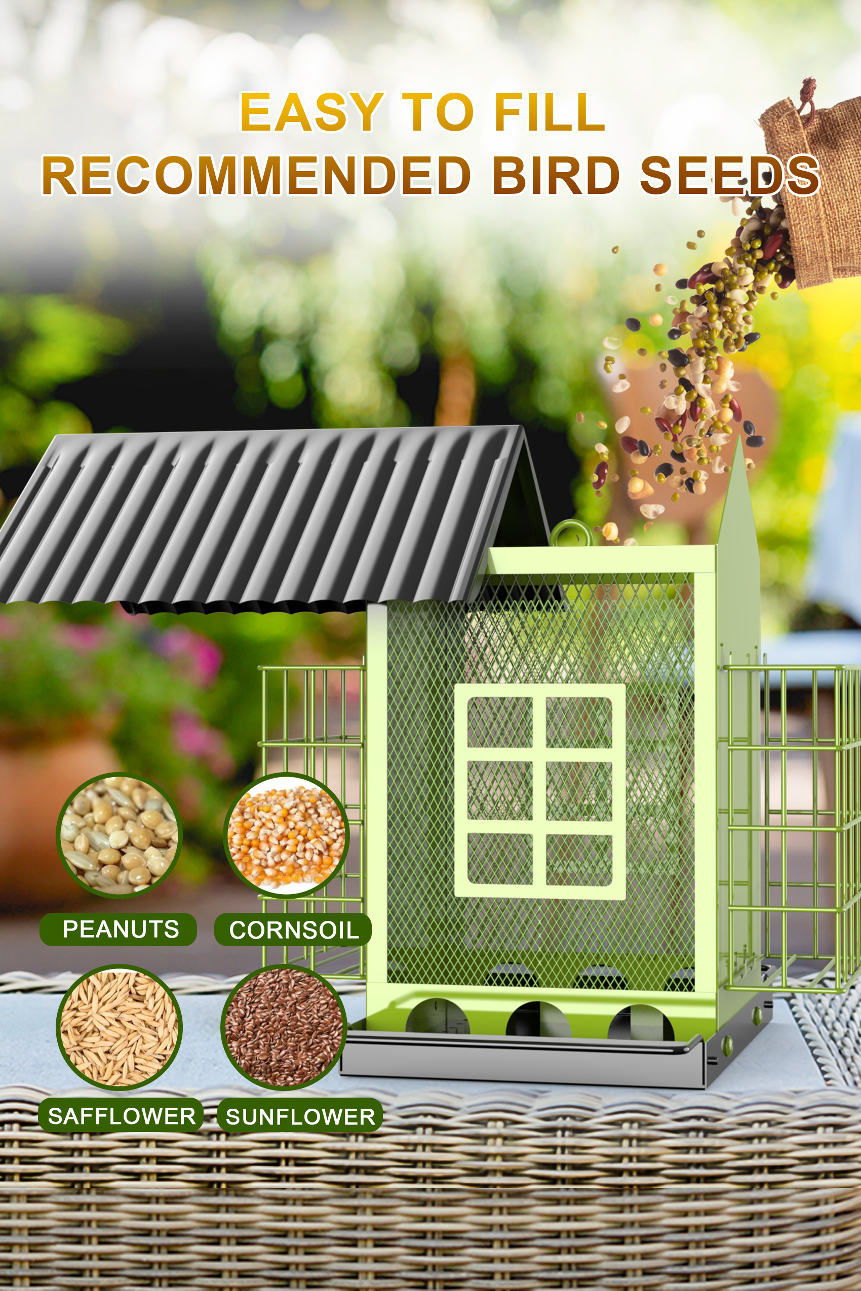 Bird Feeders for Outdoors Hanging, Metal Bird Feeder with Double Suet Cage Cake