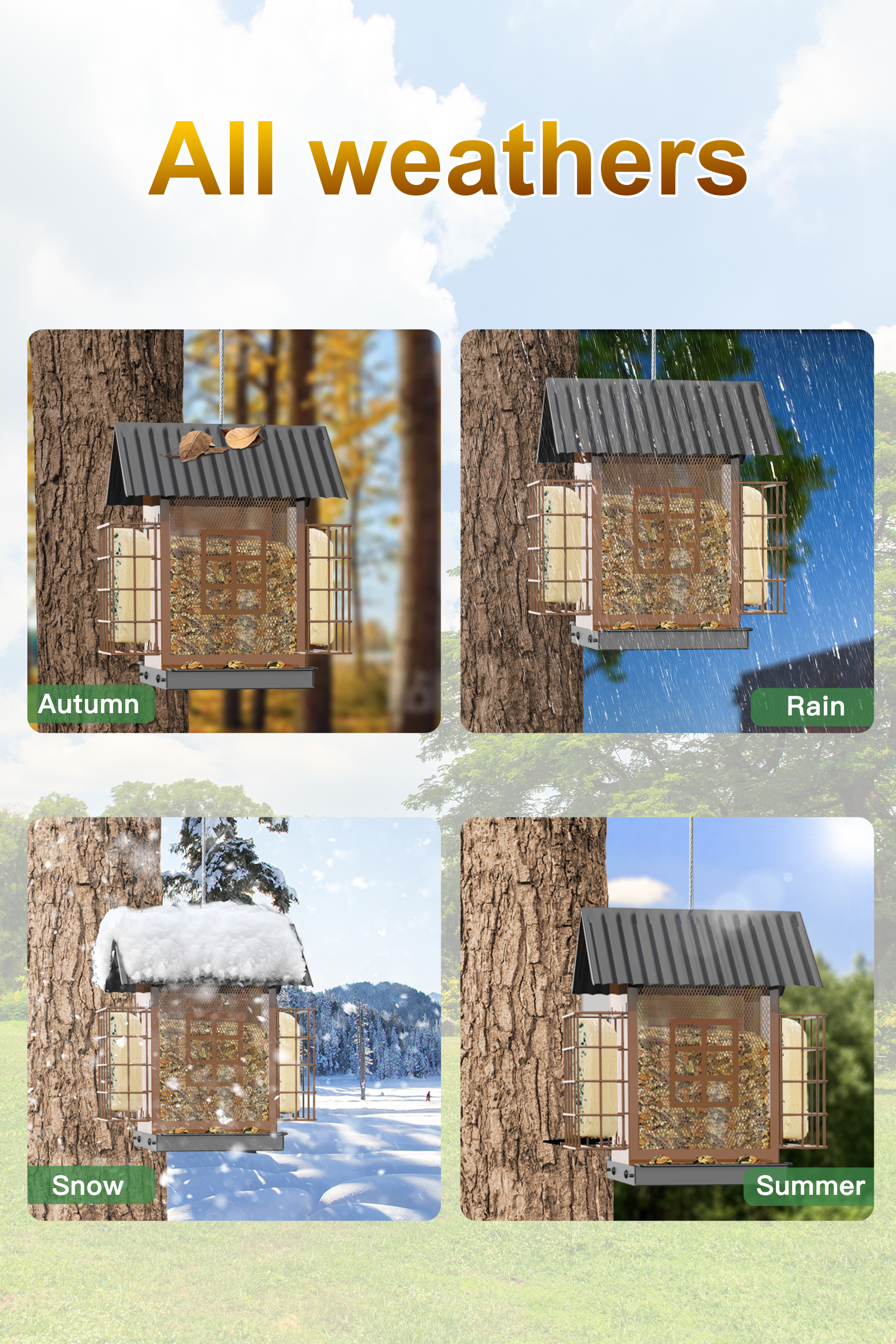 Bird Feeders for Outdoors Hanging, Metal Bird Feeder with Double Suet Cage Cake