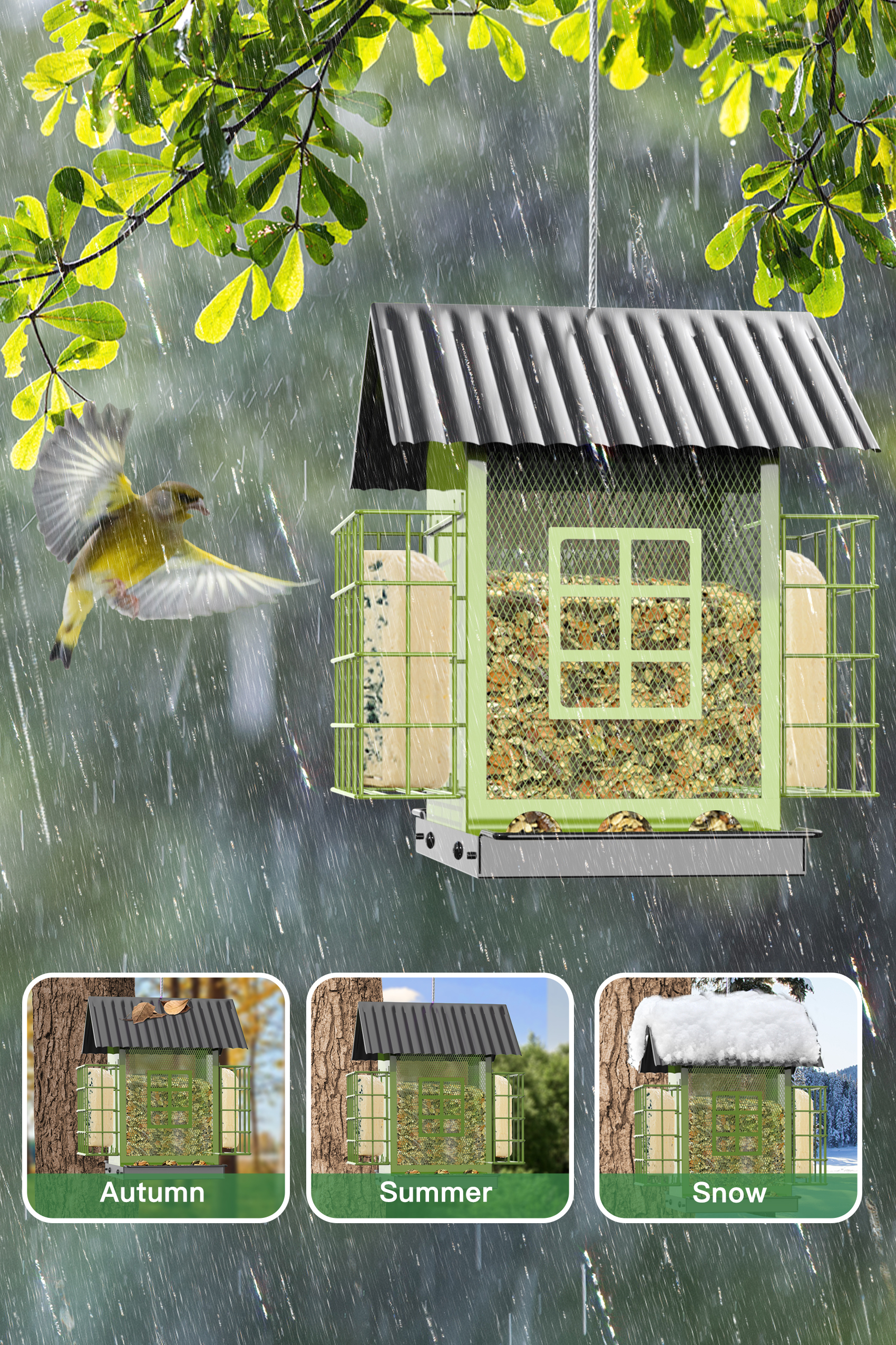 Bird Feeders for Outdoors Hanging, Metal Bird Feeder with Double Suet Cage Cake