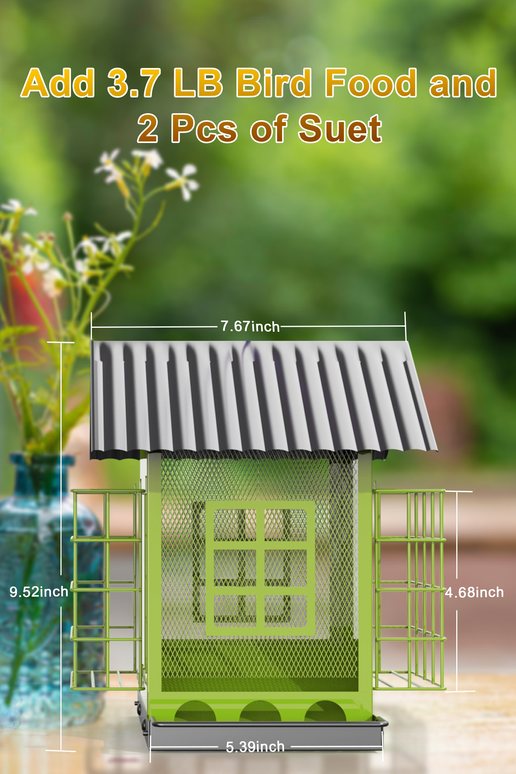 Bird Feeders for Outdoors Hanging, Metal Bird Feeder with Double Suet Cage Cake