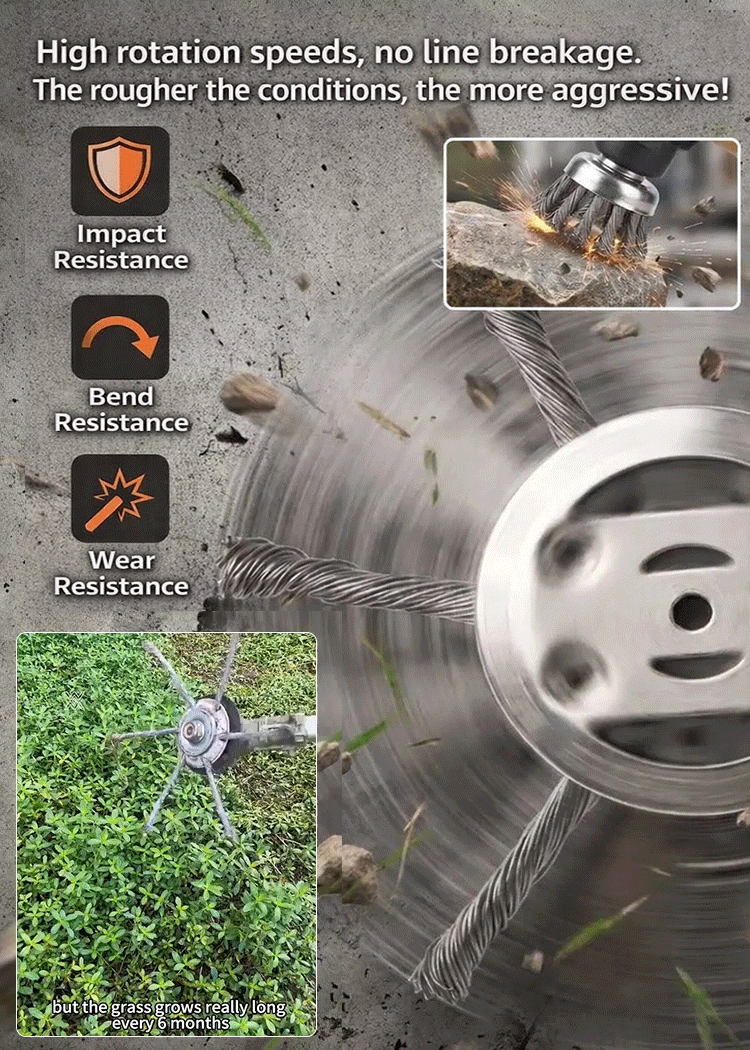 🛡️【Double Effort-Saving】⚙️Steel Wire Wheel Grass Trimmer Head！⚡30-Year Lifespan Without Rusting or Bending！