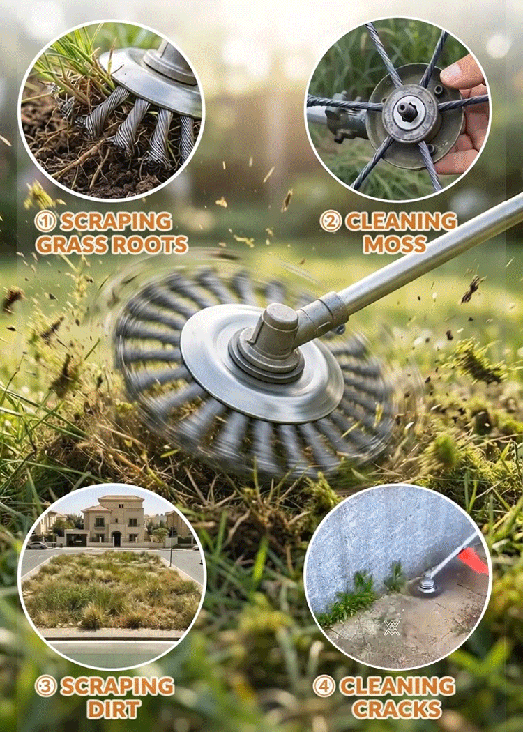 🛡️【Double Effort-Saving】⚙️Steel Wire Wheel Grass Trimmer Head！⚡30-Year Lifespan Without Rusting or Bending！