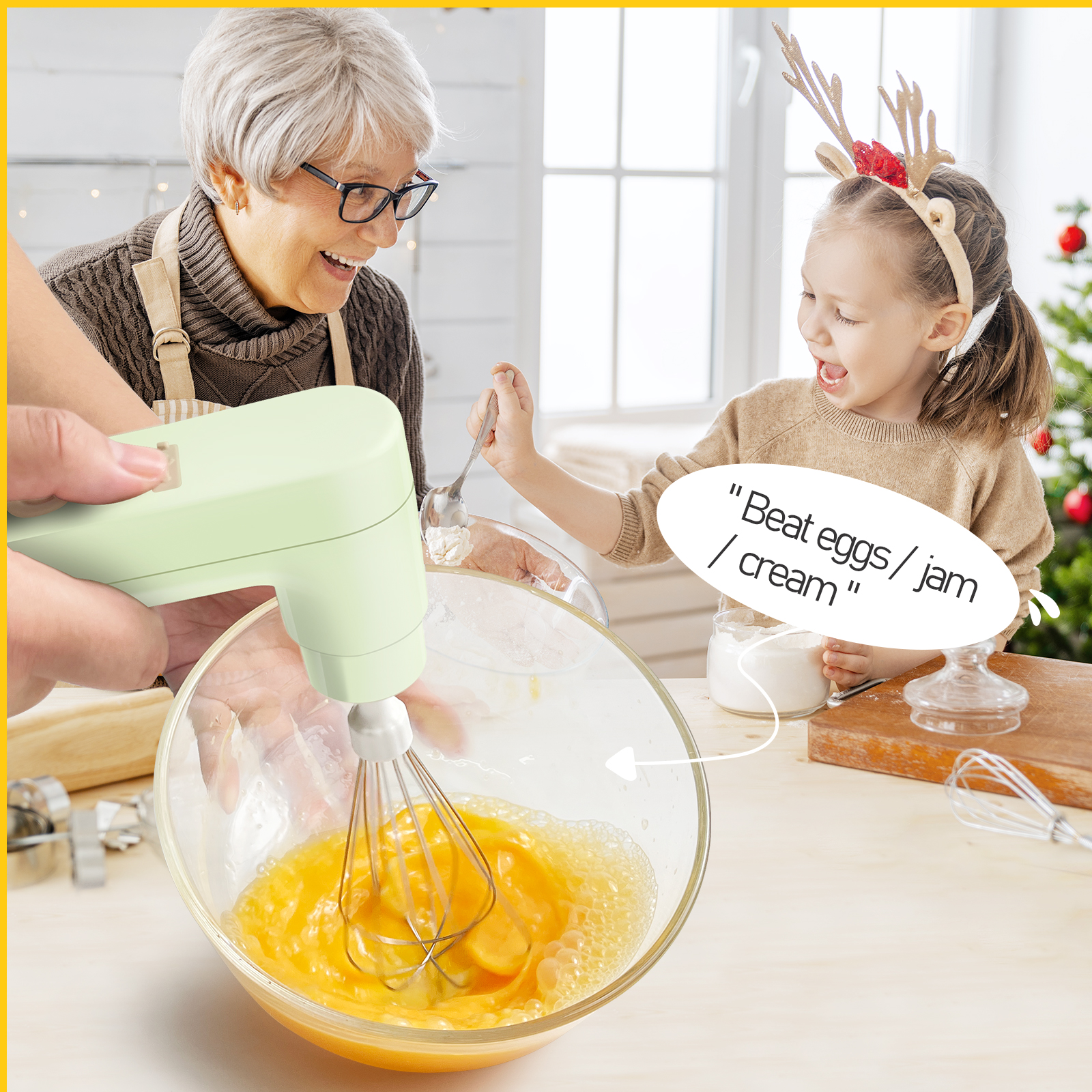 Cordless Hand Mixer | Auto-Scrape Design for Baking, Whipping, Dough | Perfect for Home Bakers