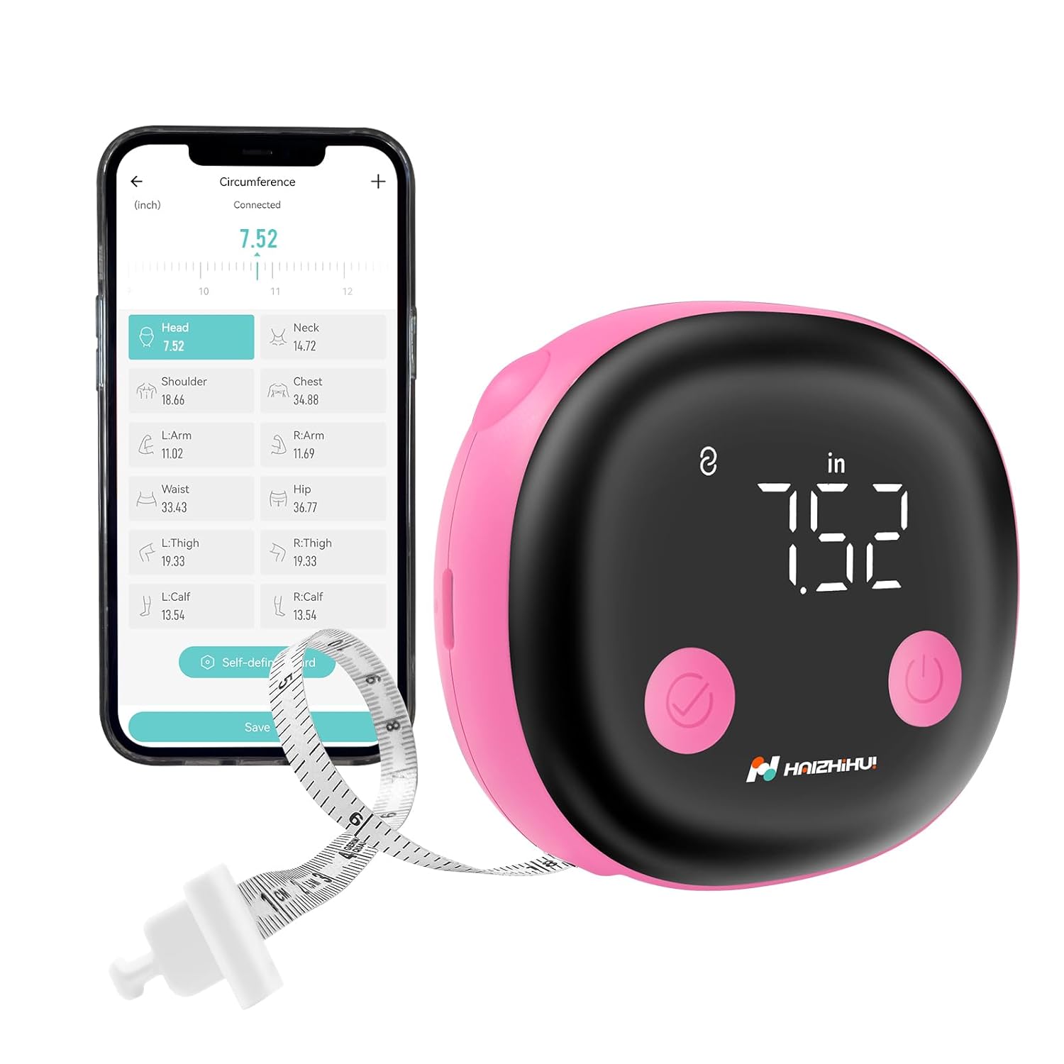 Fitdays Smart Tape Measure with Bluetooth App, Automatic Retractable Tape Measure for Waist, Hips, Bust, Arms, Muscle Gain, 60 Inch / 150 cm
