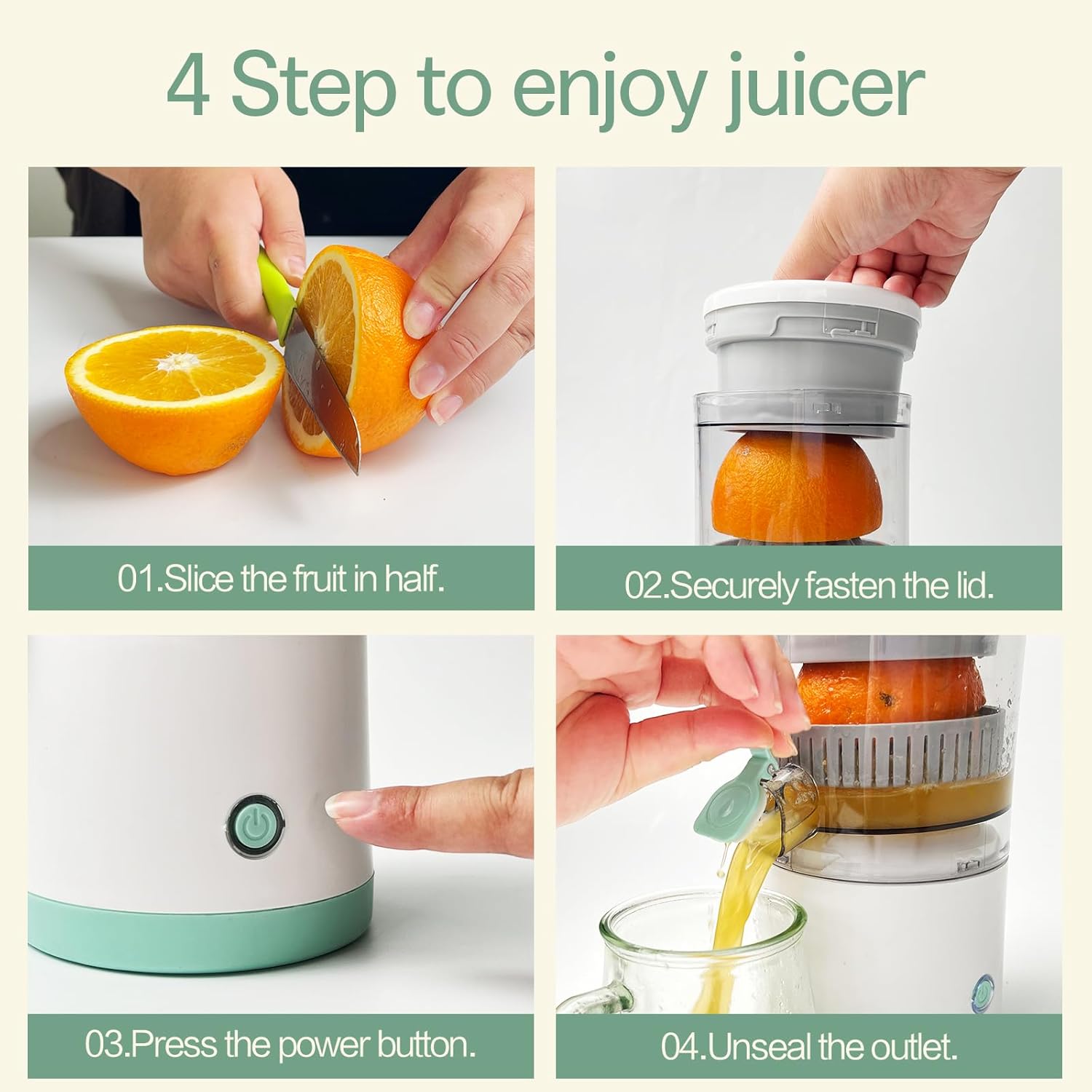 Rechargeable Electric Juicer - Citrus Juicer with Type-c Rechargeable for Orange, Lemon and Grapefruit Juicing.