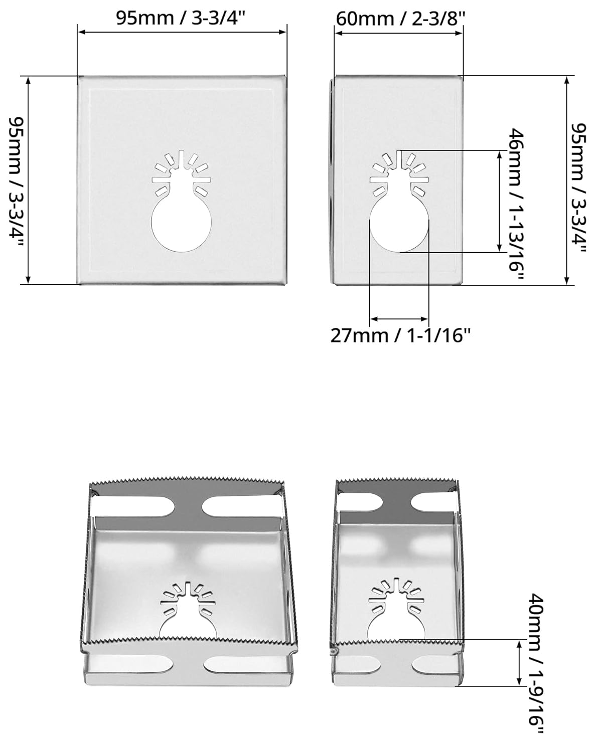 Stainless Steel Square Slot Knife for Socket Cutting Tool, Oscillating Square Blade for Drywall, Plastic Metal, Wood