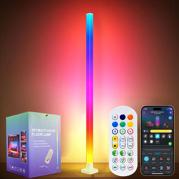 Smart Floor Lamp LED Corner Lamp Works with APP, Intelligent Modern Floor Lamp with Music Sync and 16 Million DlY Color Changing Vertical Floor Lamp for Bedroom Living Room Game Room