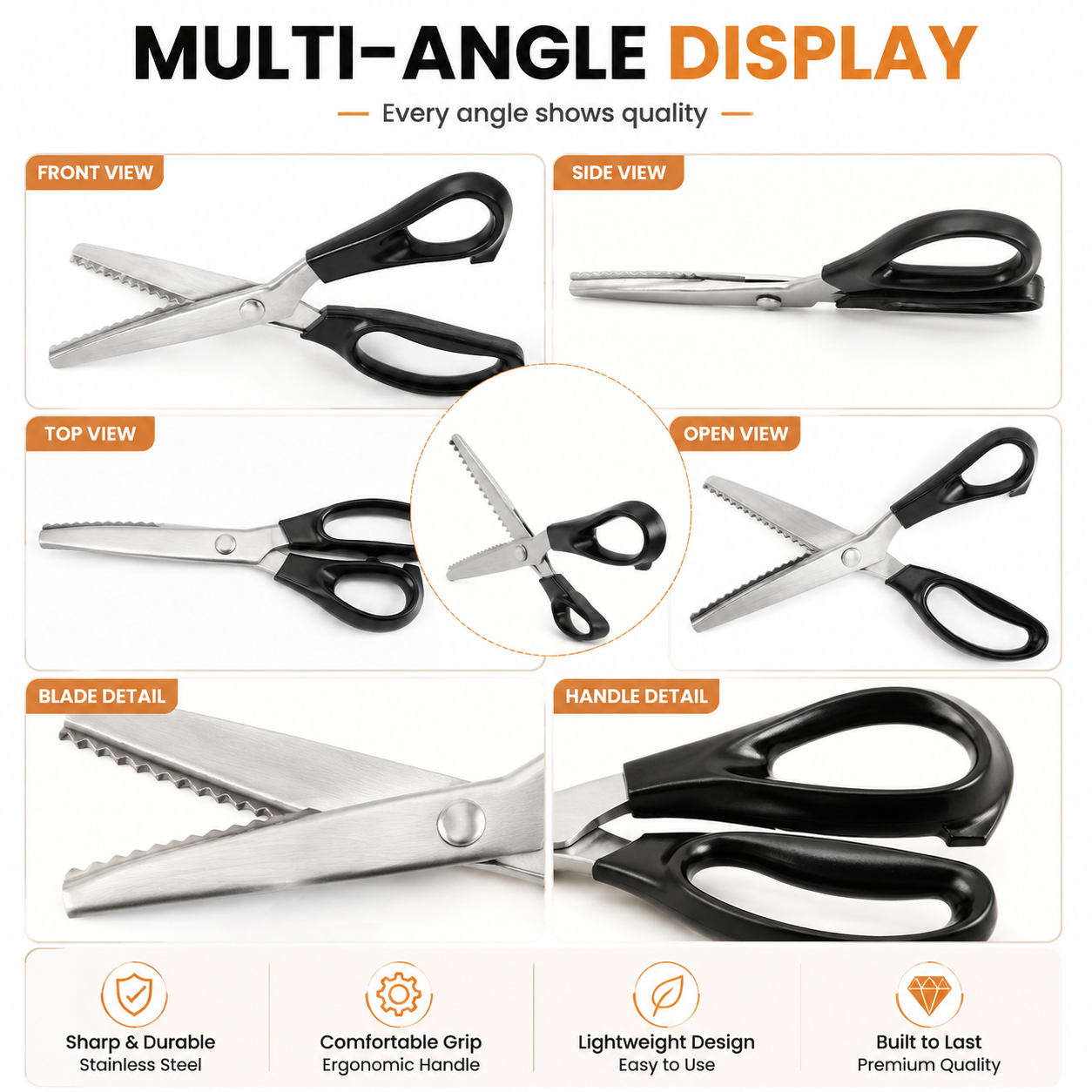 Pinking shears used across different fabric and craft projects