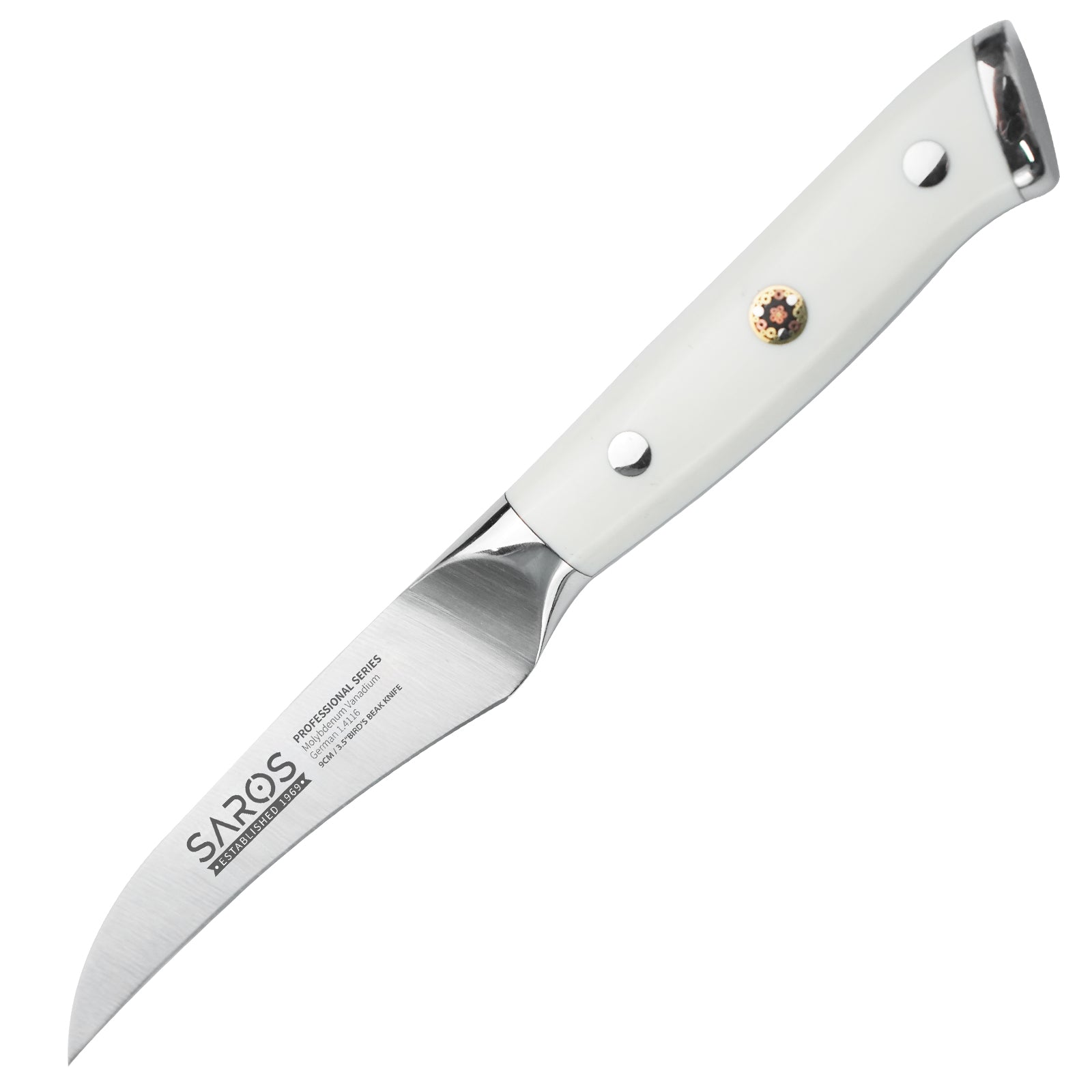 IGNITED CUTLERY SAROS Cream White Bird’s Beak Paring Knife – Sharp & Durable Multi-Purpose Kitchen Carving Knife for Fruit & Garnish