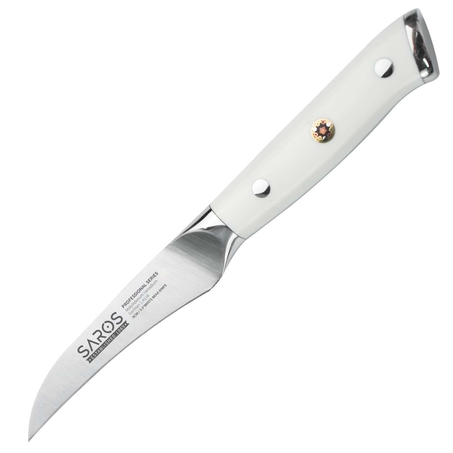 IGNITED CUTLERY SAROS Cream White Bird’s Beak Paring Knife – Sharp & Durable Multi-Purpose Kitchen Carving Knife for Fruit & Garnish